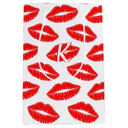 Lippenstift Kiss Patroon Rood en Wit Monogram Medium Cadeauzakje (Voorkant)