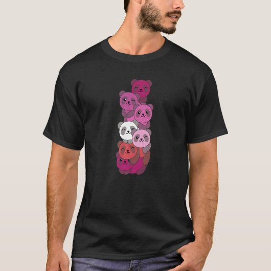 Lippenstift Lesbisch Vlag Stapel Pride LGBTQ Panda T-shirt (Voorkant)