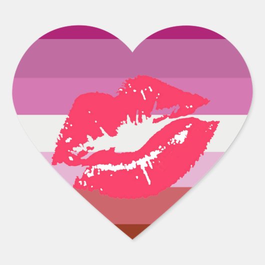 Lippenstift Lesbische Pride Vlag en Lippen Hart Sticker (Voorkant)