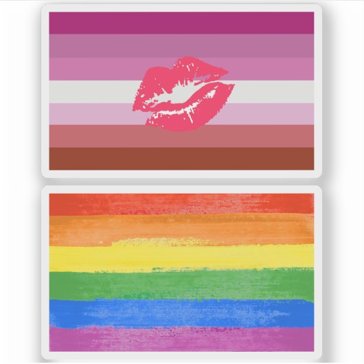 Lippenstift Lesbische Pride Vlag en Lippen Sticker (Voorkant)