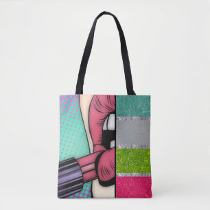 Lippenstift Pop Art   Faux Glitter Tote Bag