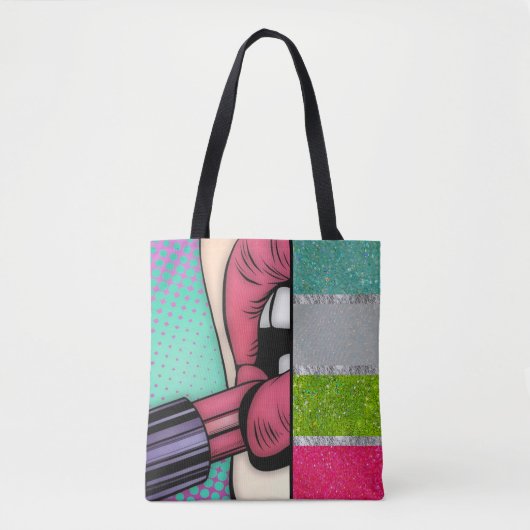 Lippenstift Pop Art | Faux Glitter Tote Bag (Voorkant)