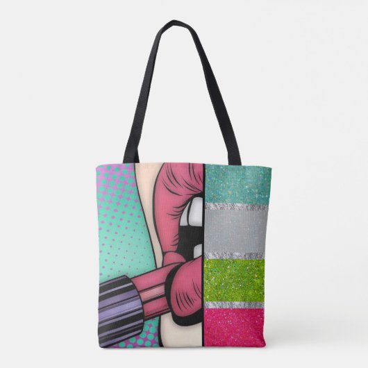 Lippenstift Pop Art | Faux Glitter Tote Bag (Achterkant)