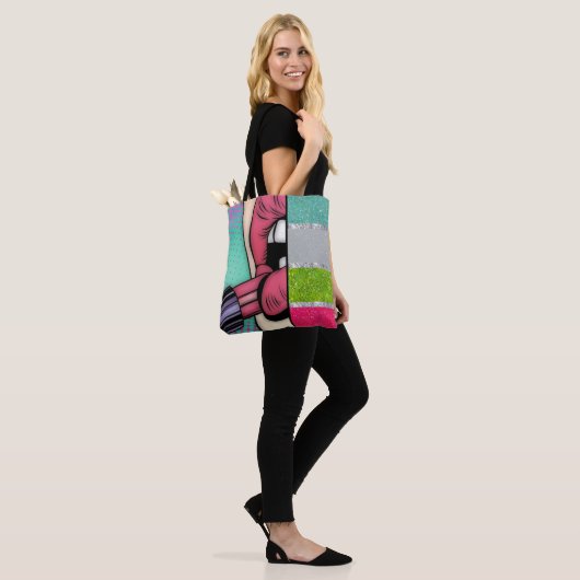 Lippenstift Pop Art | Faux Glitter Tote Bag (Op model)