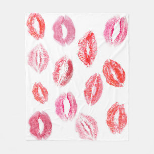 Lippenstift prints: diverse vrouwenlippen. fleece deken