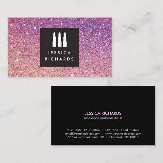 Lippenstift Trio Logo Make-up Artiest Glitter Ombr Visitekaartje (Voorkant / Achterkant)