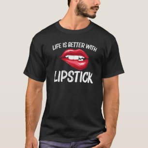Lippenstift voor vrouwen Meisjes Lip Bijten Rode L T-shirt