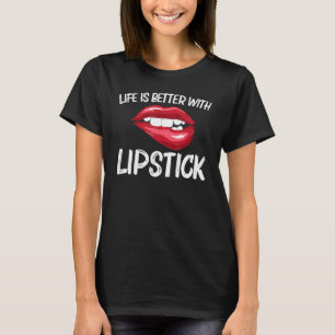 Lippenstift voor vrouwen Meisjes Lip Bijten Rode L T-shirt