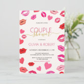 Lips and hearts Koppel Bruisfeest Uitnodiging (Staand voorkant)