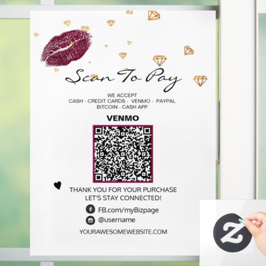 *~* LIPS DIAMONDS Scan om te BETALEN  QR code Raamsticker (Huis)