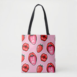 Lips en aardbeien tote bag