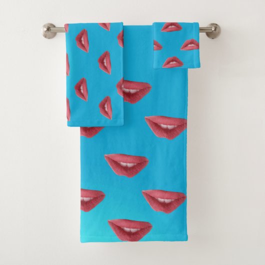 Lips en blauwe achtergrond bad handdoek (Insitu)