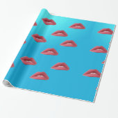 Lips en blauwe achtergrond cadeaupapier (Uitgerold)