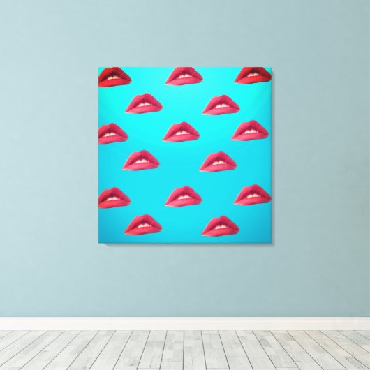 Lips en blauwe achtergrond canvas afdruk (Insitu (Houten vloer))