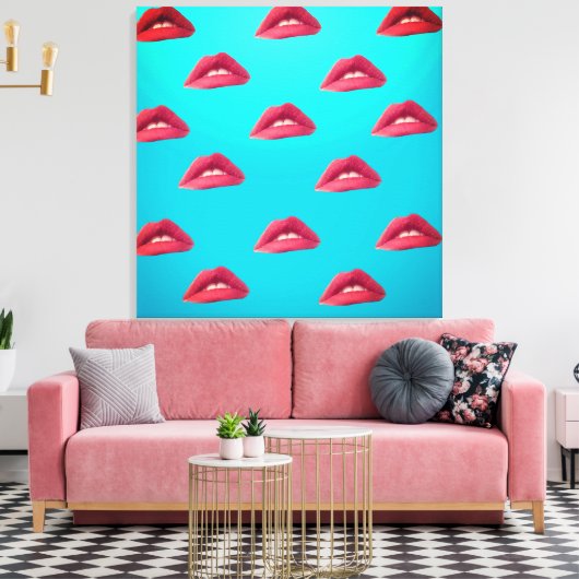 Lips en blauwe achtergrond canvas afdruk (Insitu (Woonkamer))