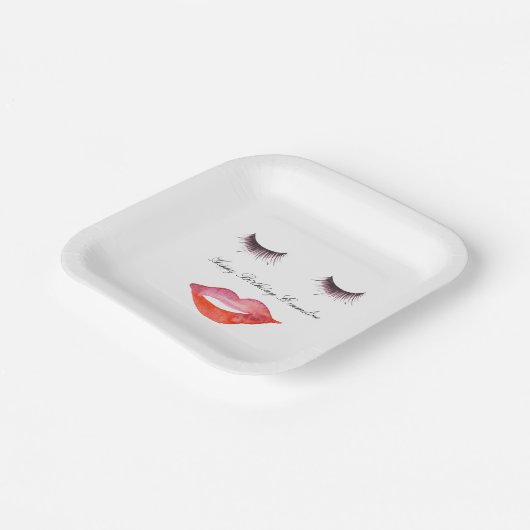 Lips en Eyelashes waterverf Papieren Bordje (Gebogen)