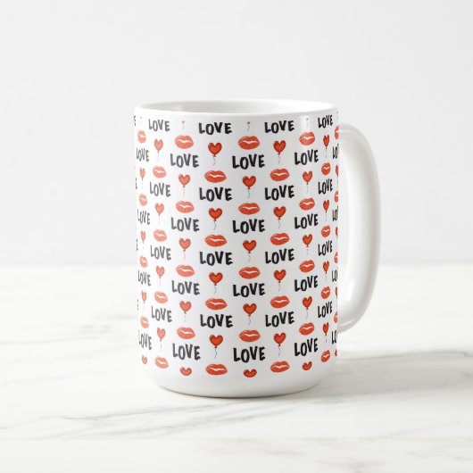 Lips en harten Koffiekoffie Mok (Voorkant rechts)
