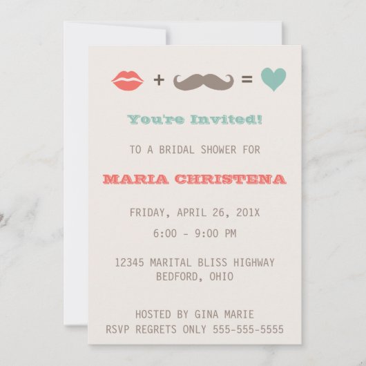 Lips en Mustache Bridal Shower Kaart (Voorkant)