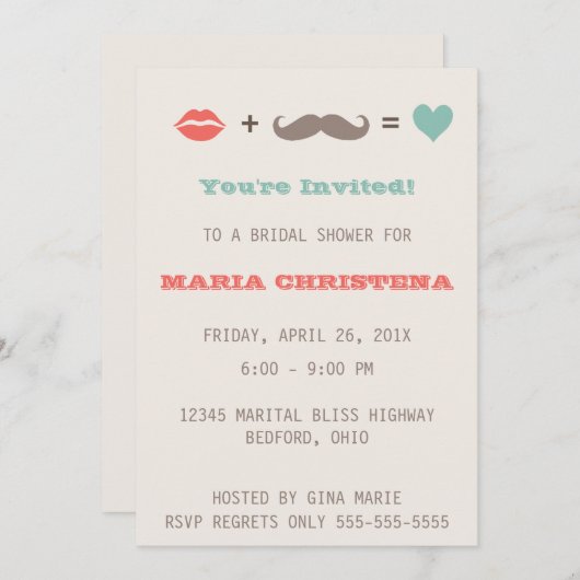 Lips en Mustache Bridal Shower Kaart (Voorkant / Achterkant)