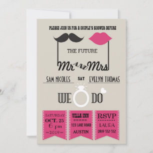 Lips en Mustache Typografie Chic Wedding Shower Kaart