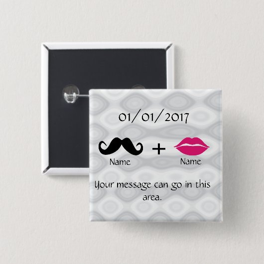 Lips en snor vierkante button 5,1 cm (Voorkant /achterkant)