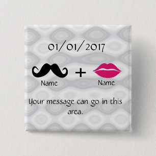 Lips en snor vierkante button 5,1 cm