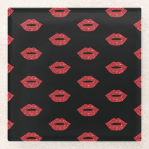 Lips Glitter Kisses Elegant Feminine Girly Makeup Glazen Onderzetter