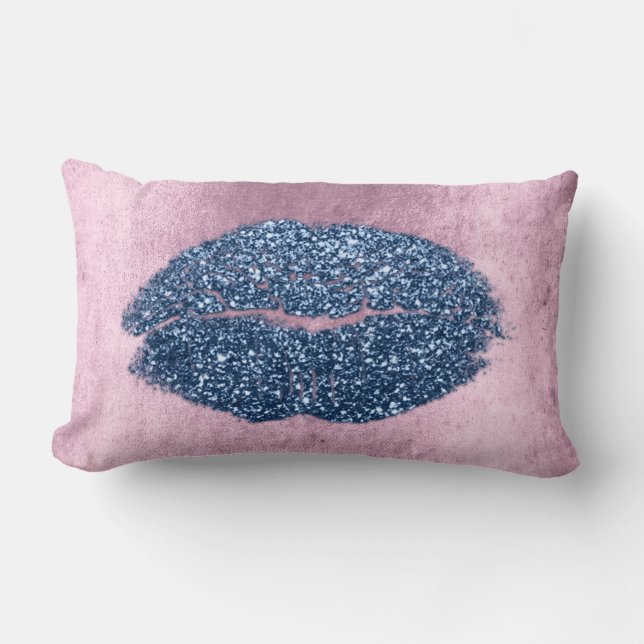 Lips Glitter Pink Grungy Denim Makeup Kiss Silver Kussen (Voorkant)