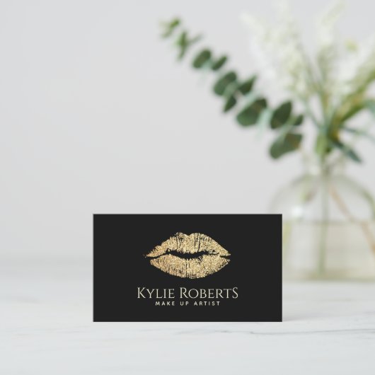 Lips Gold Black Elegant Makeup Artist Beauty Visitekaartje (Staand voorkant)