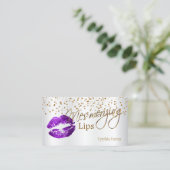 Lips Gold Confetti en Paarse Lips Visitekaartje (Staand voorkant)