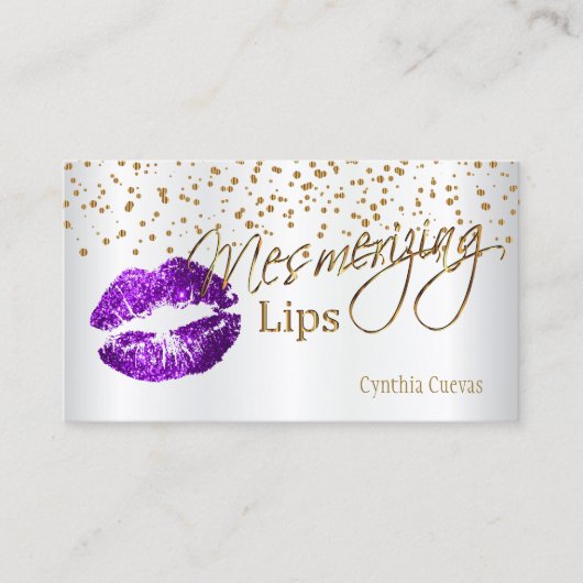 Lips Gold Confetti en Paarse Lips Visitekaartje (Voorkant)