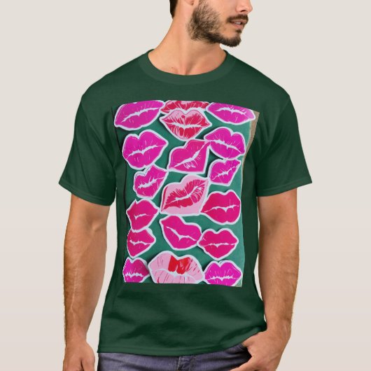Lips Kisses Print Romantisch Valentijnsdag T-shirt (Voorkant)