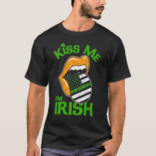 Lips Kus me Ik ben Ierse Amerikaanse vlag Tongue S T-shirt