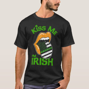 Lips Kus me Ik ben Ierse Amerikaanse vlag Tongue S T-shirt