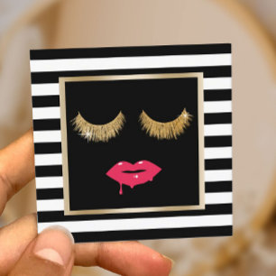Lips & Lashes Makeup artistieke moderne zwarte str Vierkante Visitekaartje