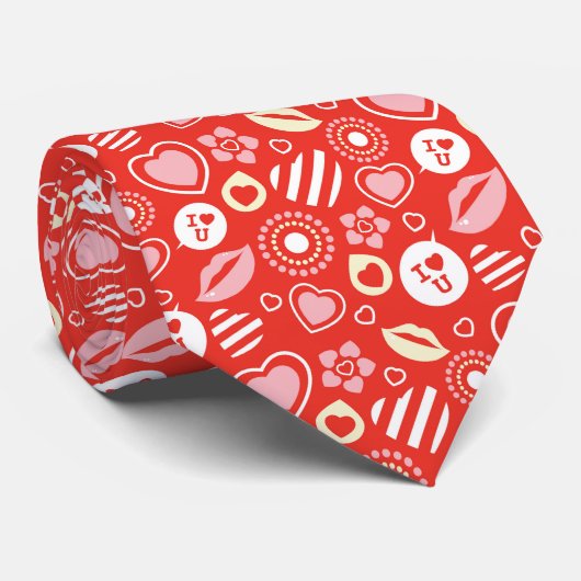 Lips, liefde & harten Valentijnsdag Stropdas (Opgerold)