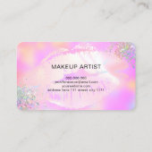 Lips make-up artist holografische glitter roze visitekaartje (Achterkant)