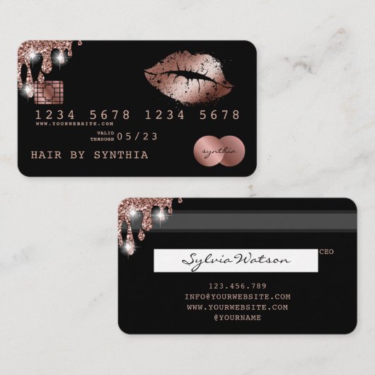 Lips make-up lippenstift Credit Kaart Styled Roos Visitekaartje (Voorkant / Achterkant)