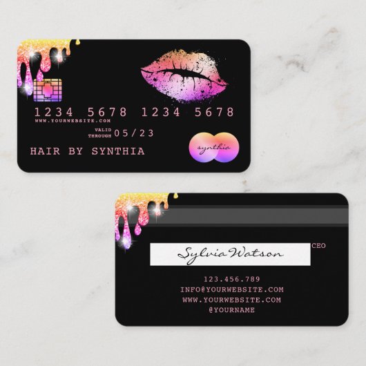 Lips make-up lippenstift Credit Kaart Styled Roos  Visitekaartje (Voorkant / Achterkant)