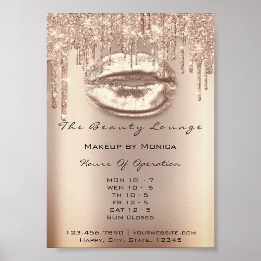 Lips Make-up Openingstijden Salon Roos Drips Spark Poster (Voorkant)