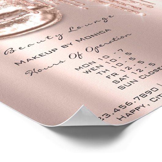 Lips Make-up Openingsuren Salon Roos Drips Glitter Poster (Hoek)