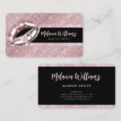 Lips Makeup Artist Trendy Black Roos Gold Glitter Visitekaartje (Voorkant / Achterkant)