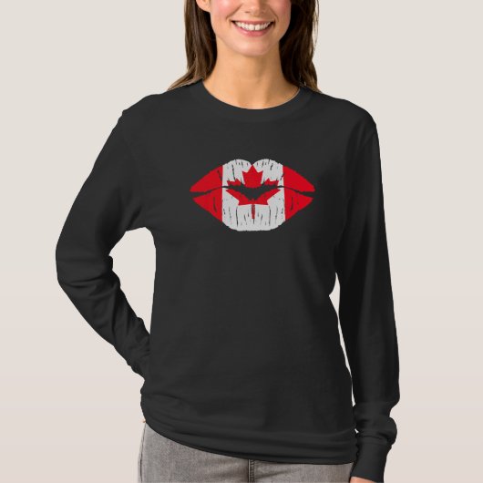 Lips & Maple Leaf Canadian Flag Happy Canada Day W T-shirt (Voorkant)