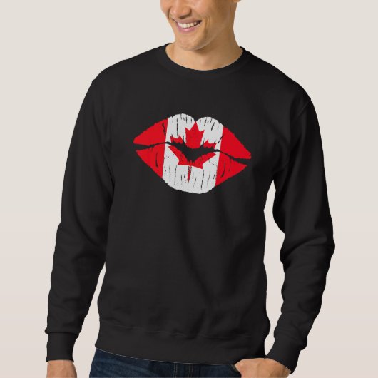 Lips & Maple Leaf Canadian Flag Happy Canada Day W Trui (Voorkant)