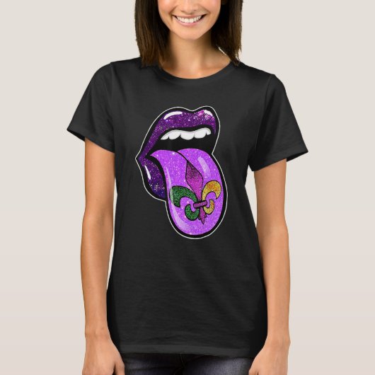 Lips Mardi Gras Carnival Purple Fleur De Lis Women T-shirt (Voorkant)