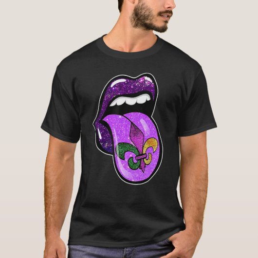 Lips Mardi Gras Carnival Purple Fleur De Lis Women T-shirt (Voorkant)