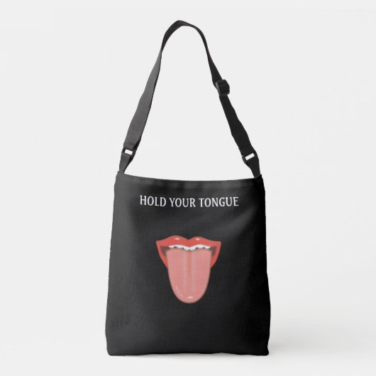 Lips met tanden en tong op zwart crossbody tas (Achterkant)