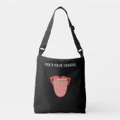 Lips met tanden en tong op zwart crossbody tas (Voorkant)