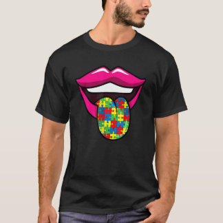 Lips Met Uitgestoken Tong Autisme Bewustzijn Leuke T-shirt