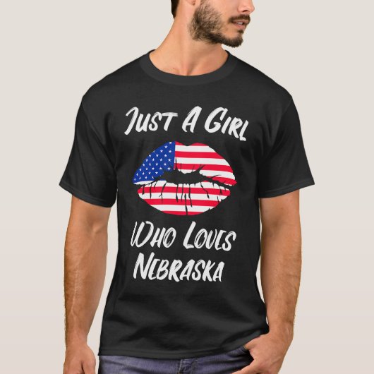 Lips Mond Love Amerikaanse Vlag Nebraska T-shirt (Voorkant)